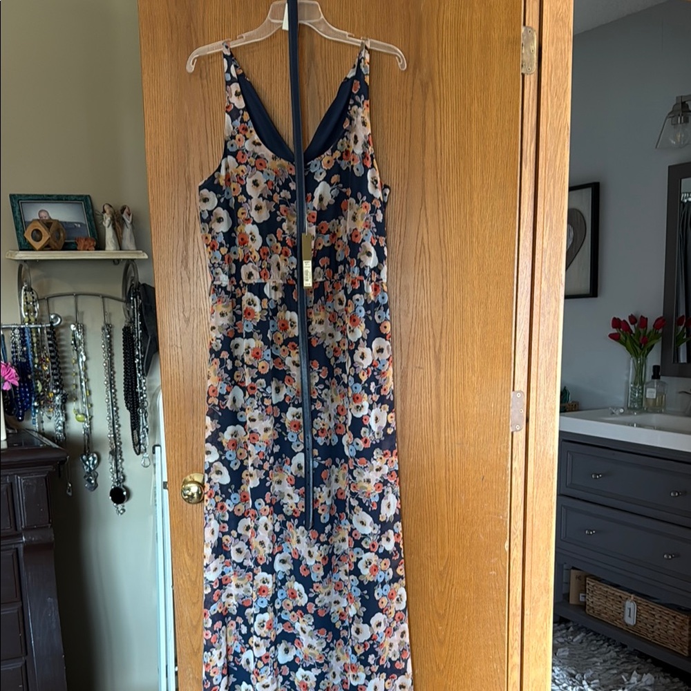 LC Lauren Conrad Blue and Pink Spaghetti Strap Maxi Dress